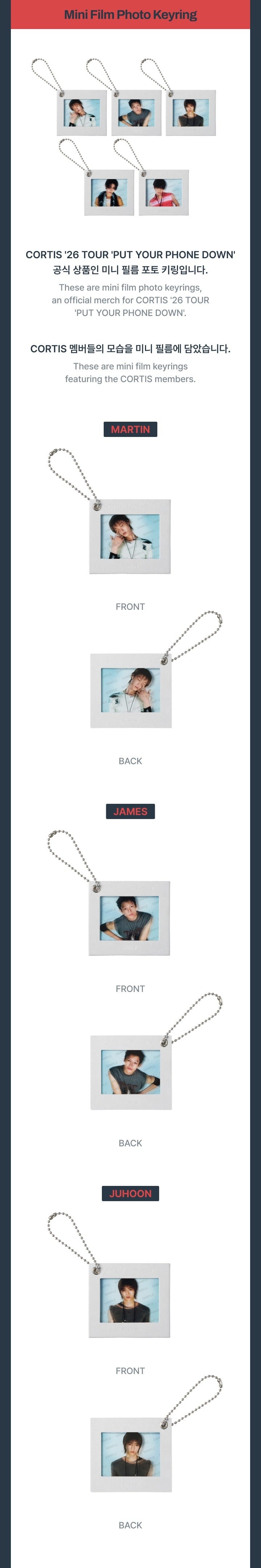 (PRE-ORDER) CORTIS MD [26 CORTIS TOUR PUT YOUR PHONE DOWM] (Mini Film Photo Keyring)