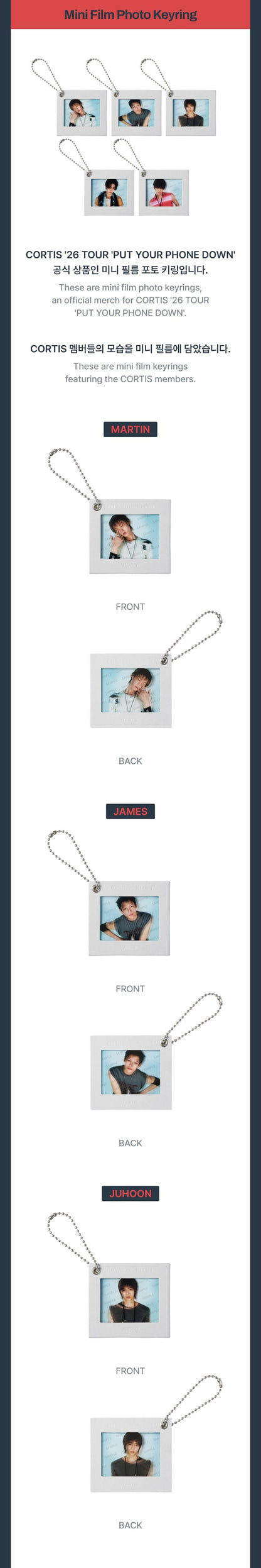 (PRE-ORDER) CORTIS MD [26 CORTIS TOUR PUT YOUR PHONE DOWM] (Mini Film Photo Keyring)